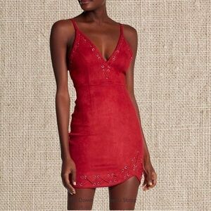 Red faux suede  mini dress